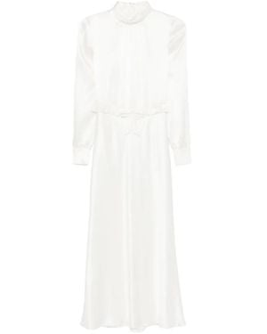 Alessandra Rich High-Neck Ruffled Silk Midi Dress - White