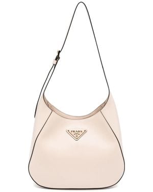 Prada Triangle Logo Shoulder Bag - Natural