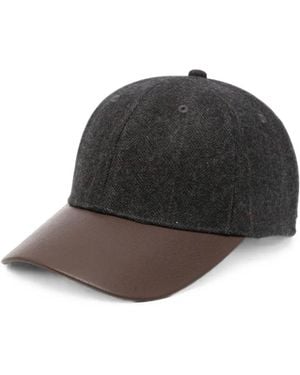 Yerse Herringbone-Pattern Curved-Peak Cap - Black
