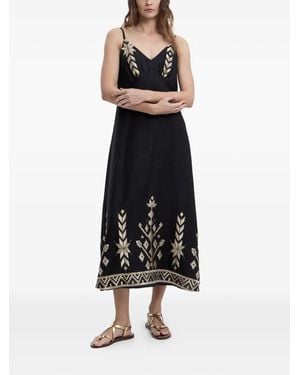Greek Archaic Kori Embroidered Sleeveless Midi Dress - Black