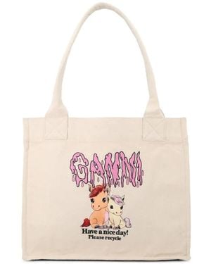 Ganni Tote Bag With Print - Pink