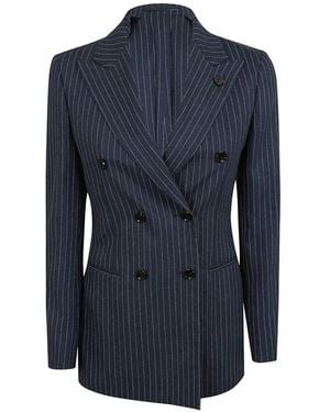 Lardini Single-Breasted Pinstripe Blazer - Blue