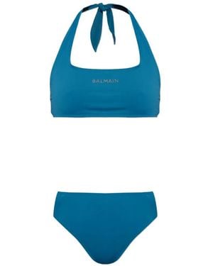 Balmain Logo-Embellished Bikini - Blue