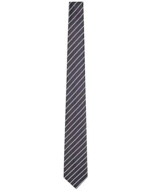 Giorgio Armani Logo-Embroidered Striped Silk Tie - White