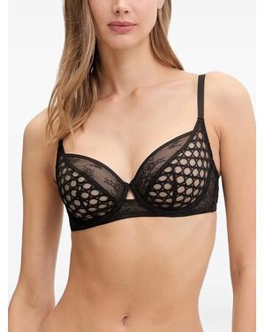 Chantelle Lace-Panelled Geometric-Patterned Bra - Black