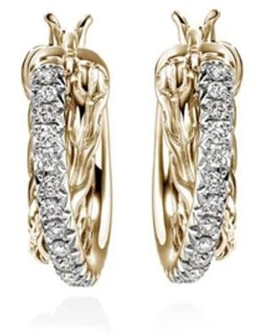 John Hardy 14Kt Jh Essential Crossover Diamond Hoop Earrings - Metallic