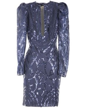 Gemy Maalouf Sequin-Embellished Puff-Shoulder Dress - Blue