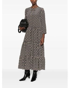 Max Mara Geometric-Print Tiered Dress - Black