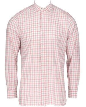 Isaia Check-Pattern Long-Sleeve Shirt - Pink