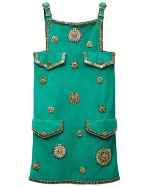 Versace Embroidered Suede Mini Dress - Green
