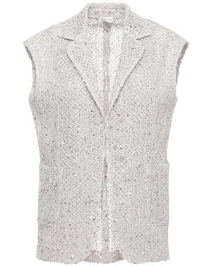 Panicale Sequin-Embellished Sleeveless Jacket - White