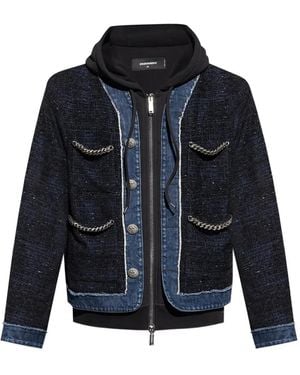 DSquared² Chain-Trimmed Tweed Jacket - Blue