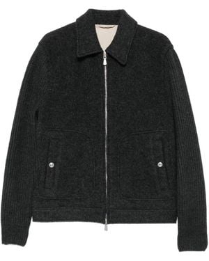 Eleventy Ribbed-Knit Paneled Wool Jacket - Black