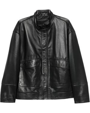 SERGIO MORETTI FIRENZE High-Neck Leather Jacket - Black