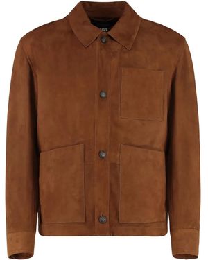 BOSS Buttoned Suede-Leather Jacket - Brown