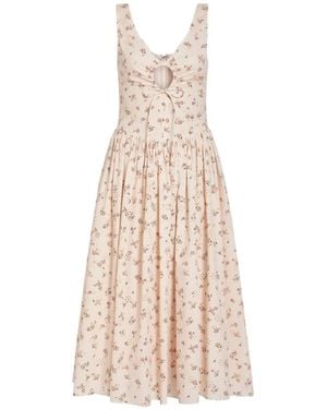 Markarian Penelope Floral-Print Eyelet-Texture Midi Dress - White