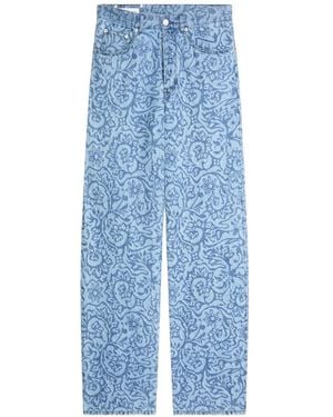 Dries Van Noten Printed Denim Trousers - Blue
