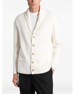Ballantyne Ribbed-Knit Shawl-Collar Cardigan - White