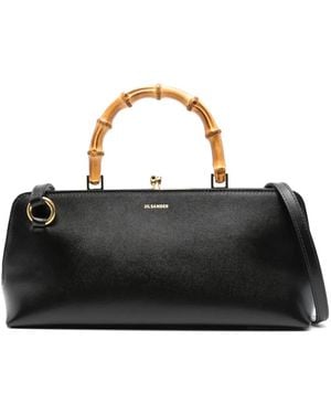 Jil Sander Mini Leather Handbag With Bamboo Top Handle - Black