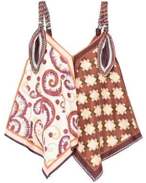 ALÉMAIS Wilson Mixed-Print Handkerchief-Hem Top - Pink