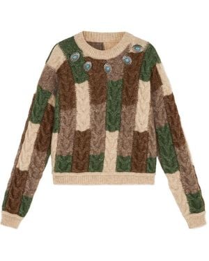 Fortela Letitia Patchwork Crew-neck Sweater - Green