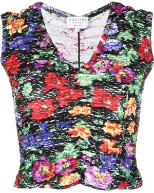 Collina Strada Floral-Print Ruched Vest Top - Blue