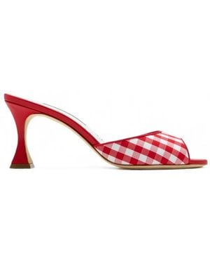 Manolo Blahnik Jadara Gingham Mules - Red