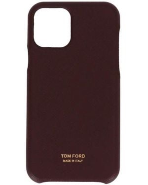 Tom Ford Logo-Print Grained-Leather Iphone Case - Purple