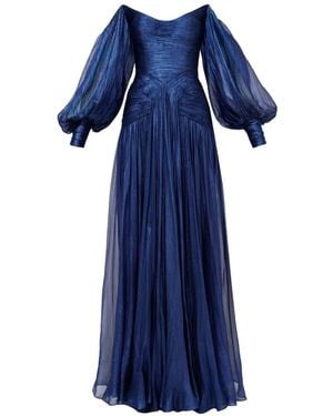 IRIS SERBAN Petal Balloon-Sleeve Off-Shoulder Maxi Dress - Blue