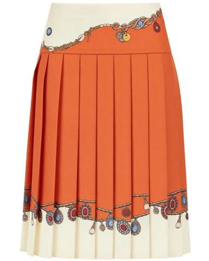 Versace Printed Twill Silk Midi Skirt - Red
