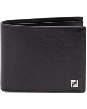Fendi Logo Plaque Leather Wallet - Black