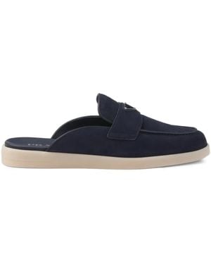 Prada Slippers De Ante Con Logo - Azul