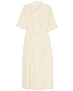 Tela D. Cherry Belted Button-Down Midi Dress - White