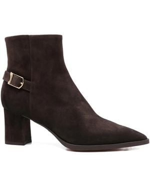 Santoni 60Mm Pointed-Toe Buckle-Detail Ankle Boots - Brown