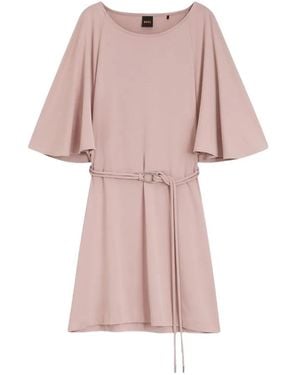 BOSS Belted Jersey Dress With Cape-Style Detail - Pink