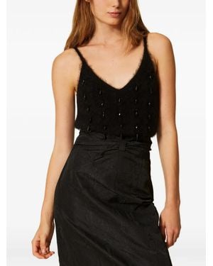 Twinset Brushed Wool Blend Top With Embroidery - Black