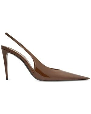 Saint Laurent Guermantes Patent Slingback Court Shoes - Brown