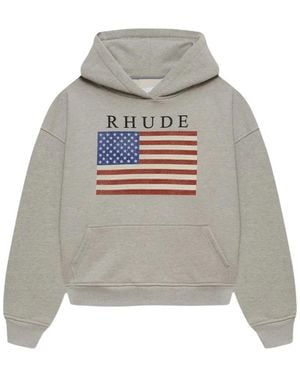Rhude Usa Flag-Print Hoodie - Grey