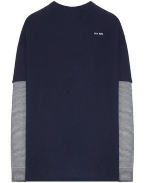 Miu Miu Layered Striped-Sleeve Jumper - Blue