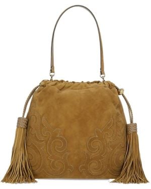Etro Mittelgroße Kalispera Tasche Aus Wildleder Mit Patch Und Quasten - Braun