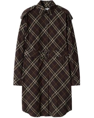 Burberry Check Cotton Flannel Shirt Dress - Black