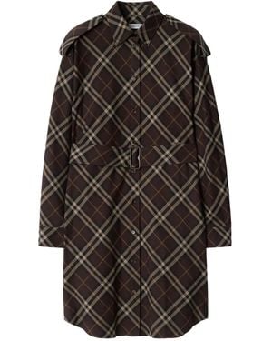 Burberry Check-Pattern Flannel Shirt Dress - Black