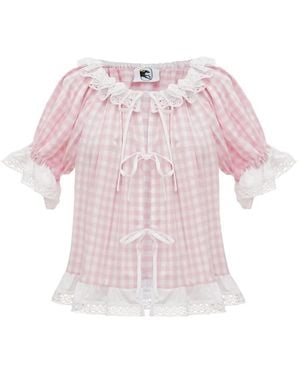 Sleeper Romantica Gingham Ruffled Lounge Set - Pink