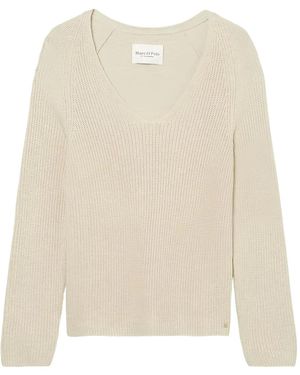Marc O' Polo V-Neck Ribbed Jumper - Natural