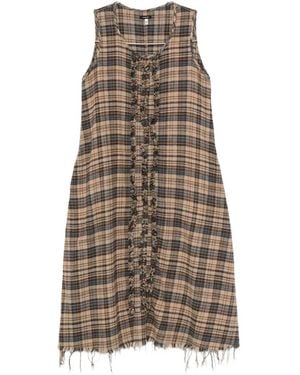 R13 Ruffled Checked Midi Dress - Natural