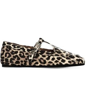 Ganni Leopard-Print Buckle-Fastening Ballet Flats - White