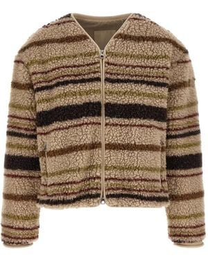 Moncler Striped Teddy-Effect Cardigan - Brown