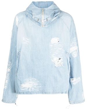 424 Distressed Cotton Hooded Jacket - Blue