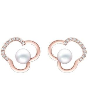 Tasaki 18Kt Roségouden Chants Oorbellen Met Parel En Diamant - Wit