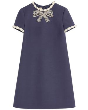 Valentino Garavani Embroidered Crepe Couture Short Dress - Blue